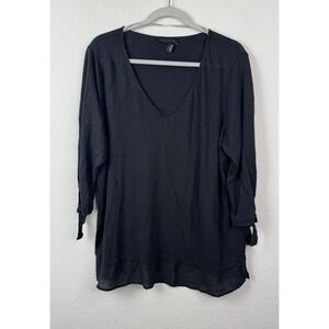 Sanctuary 100 % Linen Top Tie Sleeve Scoop Neck Chiffon Hem Sz 2X Lagenlook‎